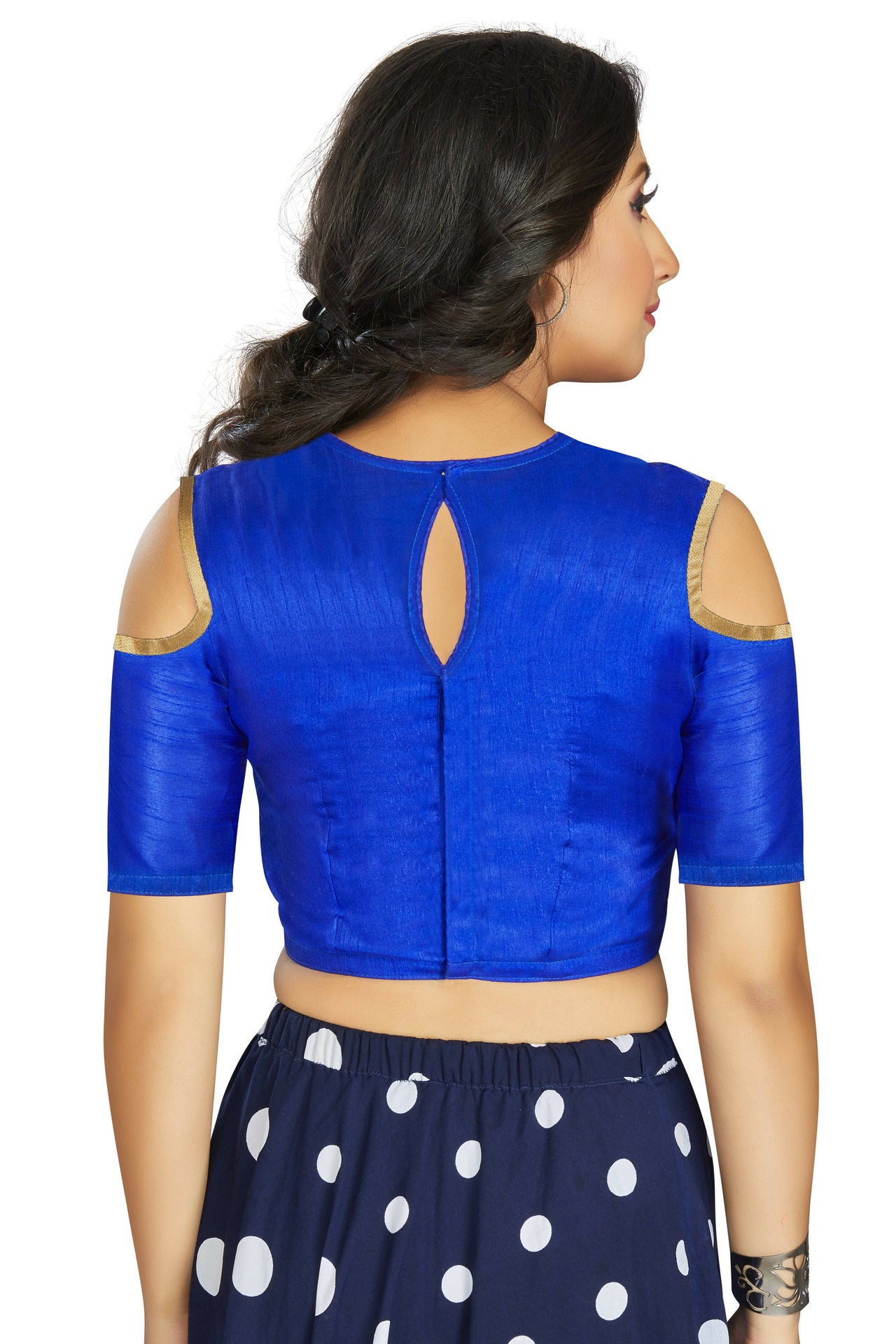 Aastha Fashion Women's Blue Art Silk Cold Shoulder Sleeve Readymade Blouse - Distacart