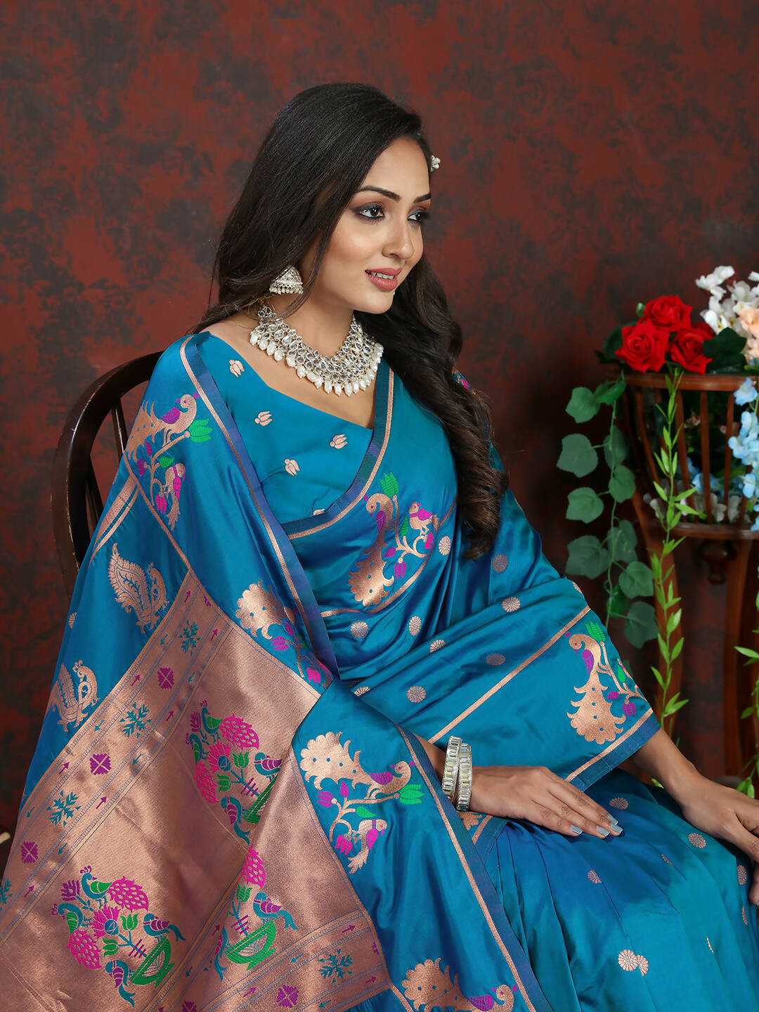 Buy Lorenvalley Fashion Rama Soft Paithani Silk Woven Design Copper Zari  Meenakari Weaving Saree Online at Best Price