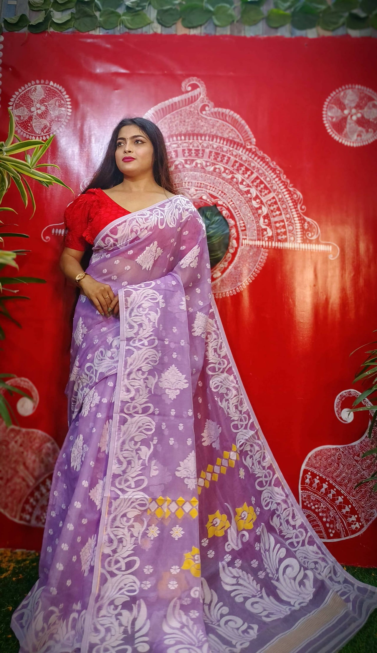 Exclusive Collection Handloom Dhakai Jamdani Saree - Mauve - Distacart