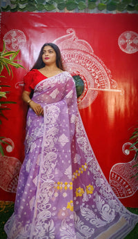 Thumbnail for Exclusive Collection Handloom Dhakai Jamdani Saree - Mauve - Distacart