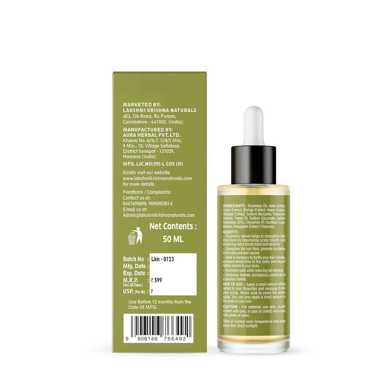 Lakshmi Krishna Naturals Rosemary Biotin Hair Growth Serum - Distacart