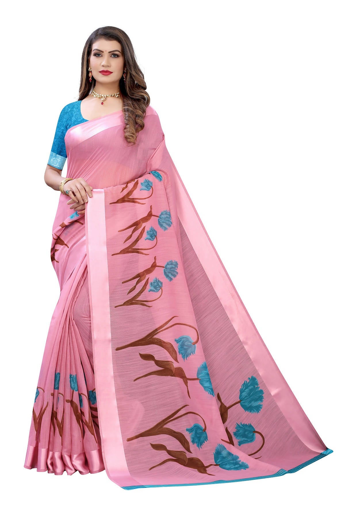 Vamika Pink Linen Satin Patta Saree (VANI PINK) - Distacart