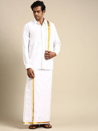 Thumbnail for Ramraj Cotton Mens Premium Wedding Cotton White Dhoti with shirt Bit & Towel Set - Distacart