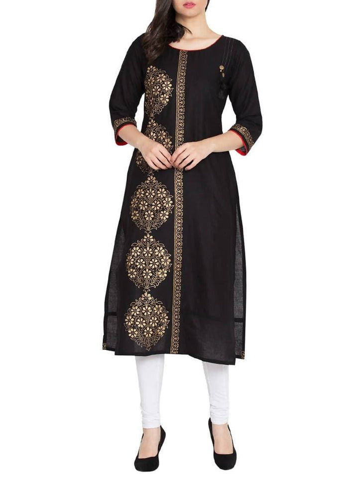 Buy Cheera Hand Block Print Beautiful Straight Kurta In Black Color ...