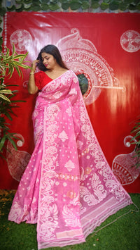 Thumbnail for Exclusive Collection Handloom Dhakai Jamdani Saree - Pink - Distacart