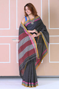 Thumbnail for Very Much Indian Traditional Patteda Anchu Ilkal Handloom Saree-Black - Distacart