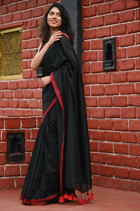 Thumbnail for Very Much Indian Pure Cotton Handloom Saree With Intricate Border - Black - Distacart